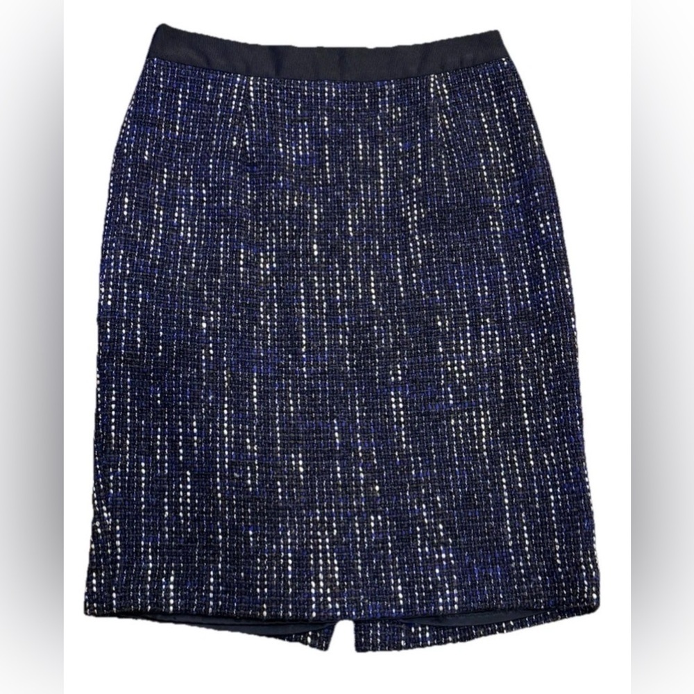Boden Tweed Pencil Skirt Size 6 Navy Blue Wool Blend Fully Lined Back Slit